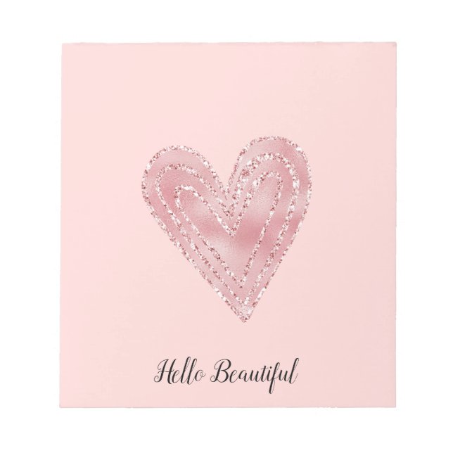 Blush Pink Glitter Glitzy Heart Notepad (Front)