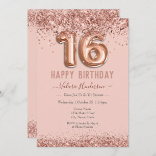 Blush Pink Glitter Happy 16th Birthday