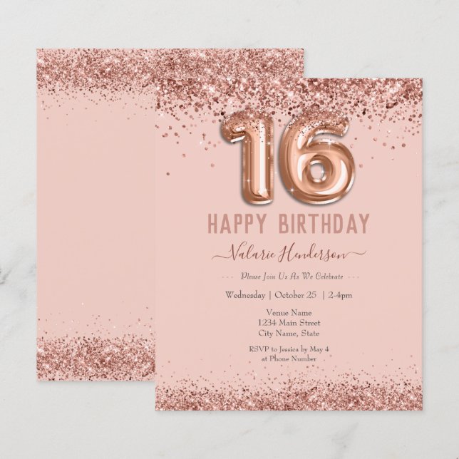 Blush Pink Glitter Happy 16th Birthday (Front/Back)