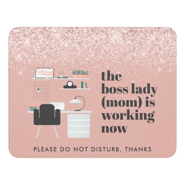 Blush Pink Glitter Home Office Do Not Disturb Door Sign (Contemporary Front)