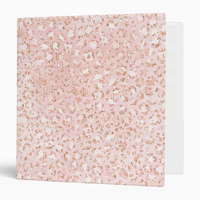 Blush Pink Glitter Leopard Print 3 Ring Binder (Front/Inside)