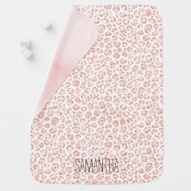 Blush Pink Glitter Leopard Print   Baby Blanket (In Situ)