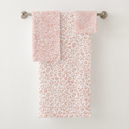 Blush Pink Glitter Leopard Print                Bath Towel Set