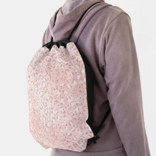 Blush Pink Glitter Leopard Print Drawstring Bag