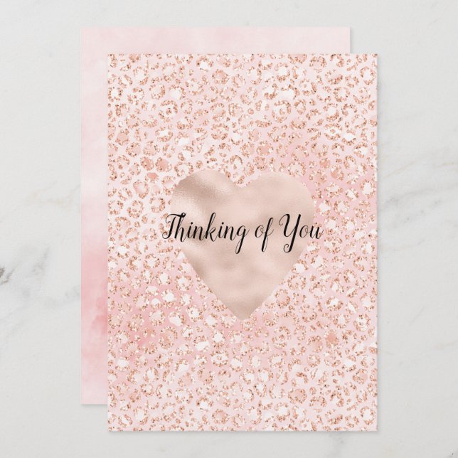 Blush Pink Glitter Leopard Print Heart   Card (Front/Back)