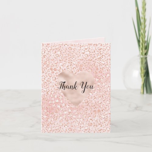 Blush Pink Glitter Leopard Print Heart Thank You Card