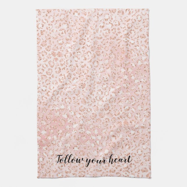 Blush Pink Glitter Leopard Print                Kitchen Towel (Vertical)