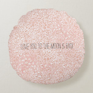 Blush Pink Glitter Leopard Print Round Pillow