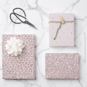 Blush Pink Glitter Leopard Print       Wrapping Paper Sheets
