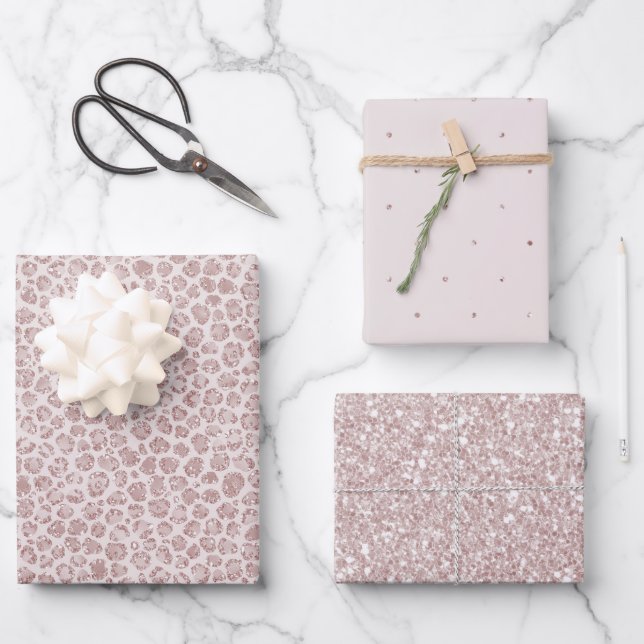 Blush Pink Glitter Leopard Print       Wrapping Paper Sheets (Front)