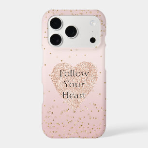 Blush Pink Glitter Love Gold Confetti Heart iPhone 17 Pro Case