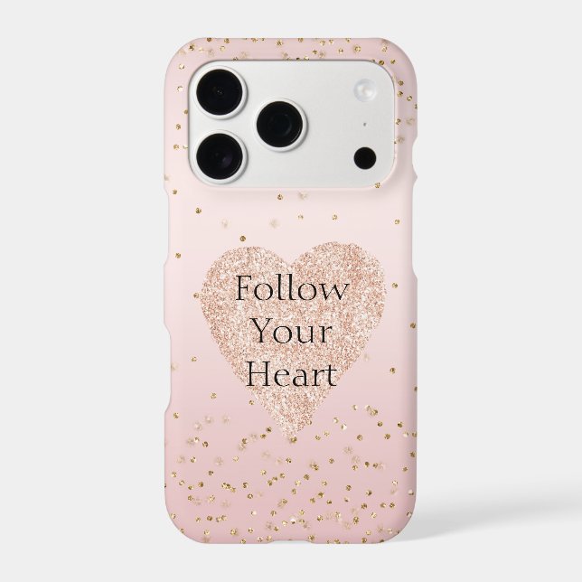 Blush Pink Glitter Love Gold Confetti Heart iPhone Case (Back)