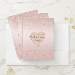 Blush Pink Glitter Love Gold Confetti Heart Pocket Folder