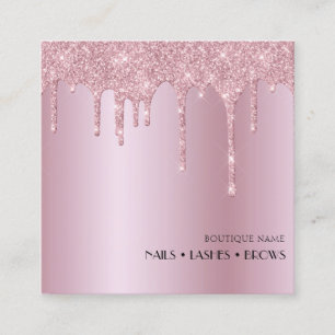 Blush Pink Glitter Makeup Nails Eyelashes Brows Square Business Card