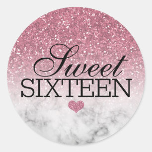Blush Pink Glitter/Marble Sweet 16 Classic Round Sticker
