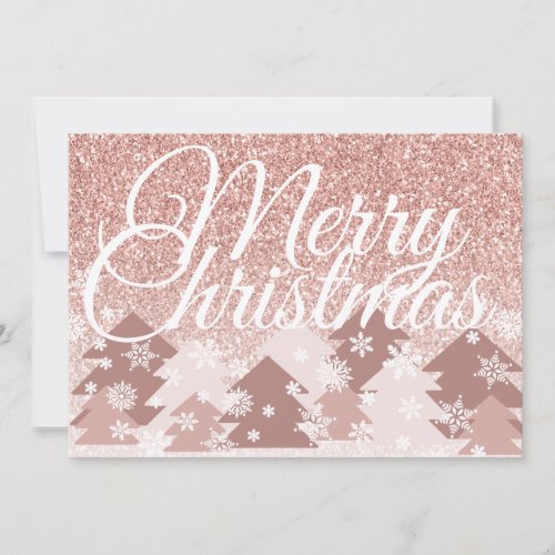 Blush Pink Glitter Merry Christmas Pink Trees Holiday Card
