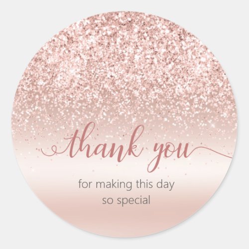 Blush Pink Glitter Metallic Thank You Sticker