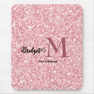 Blush Pink glitter Monogram hair and makeup Mouse Pad