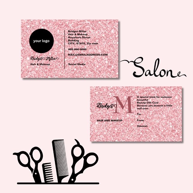 Blush pink Glitter Monogram Hair & Makeup gift  (Creator Uploaded)