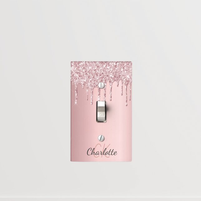 Blush pink glitter monogram initials luxury light switch cover (Creator Uploaded)