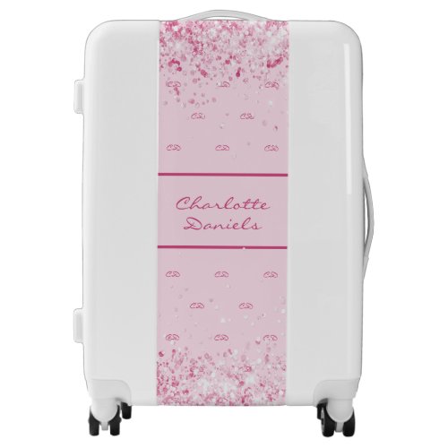 Blush pink glitter monogram modern name luggage