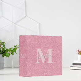 Blush pink glitter monogram name 3 ring binder
