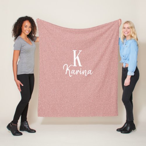 Blush pink glitter monogram name fleece blanket