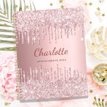 Blush pink glitter monogram name luxury 2024 planner<br><div class="desc">A blush pink metallic looking background. Faux glitter drips, paint dripping look as decoration. Personalize and add a name, monogram letter and a text, year (any year) on the front. The name is written a modern dark rose gold colored hand lettered script. Perfect for school homework, back to school, appointments...</div>