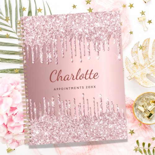 Blush pink glitter monogram name luxury 2024 planner