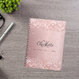 Blush pink glitter monogram script notebook