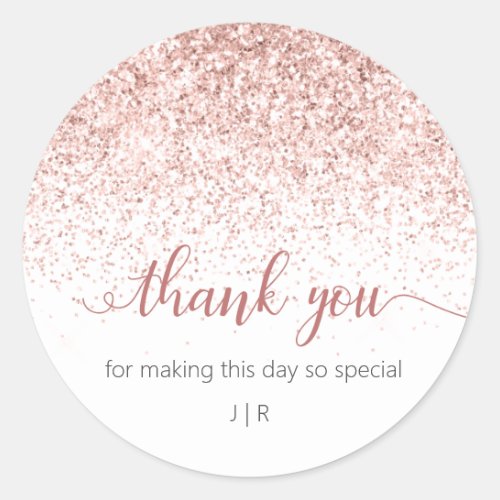 Blush Pink Glitter Monogram Wedding Classic Round Sticker