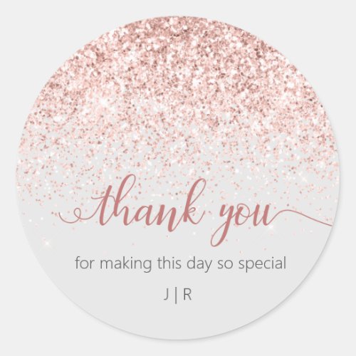Blush Pink Glitter Monogram Wedding Favor Classic Round Sticker
