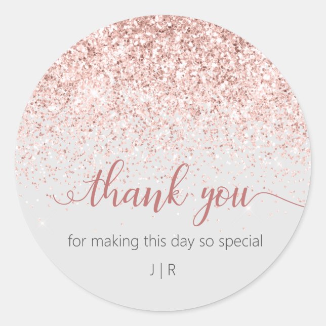 Blush Pink Glitter Monogram Wedding Favor Classic Round Sticker (Front)