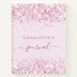 Blush pink glitter name script journal girl