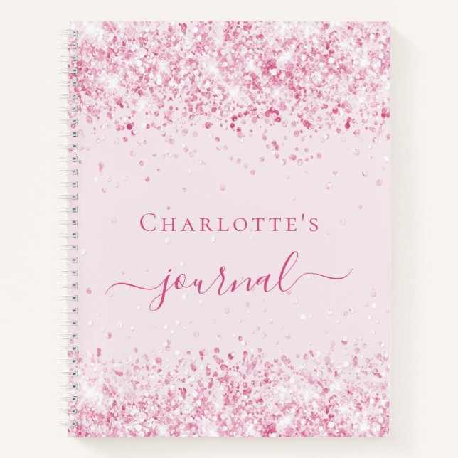 Blush pink glitter name script journal girl (Front)