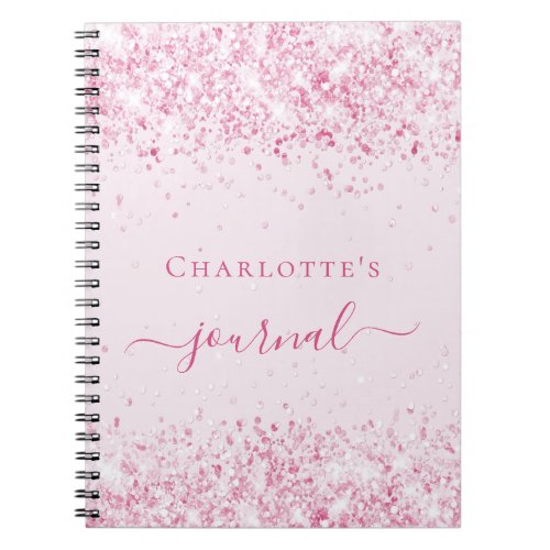 Blush pink glitter name script journal girl