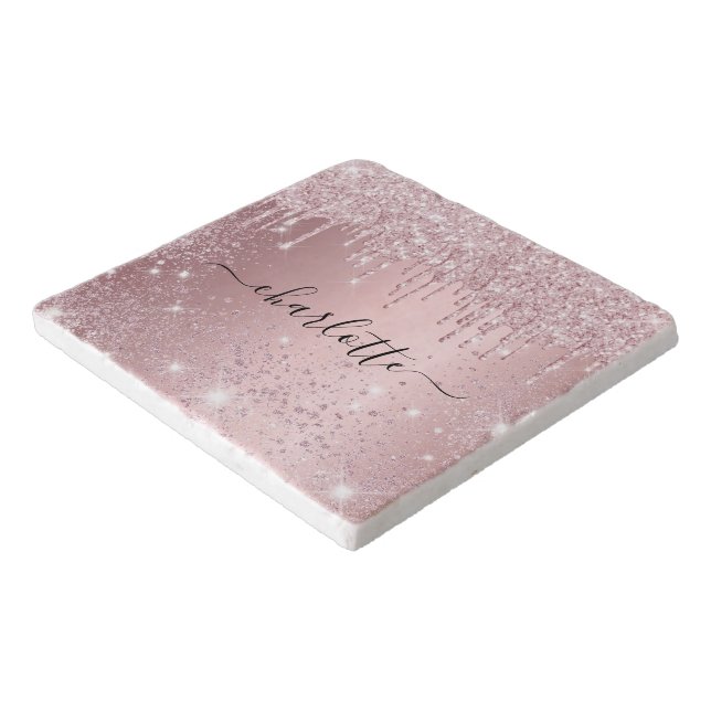 Blush pink glitter name script trivet (Corner)