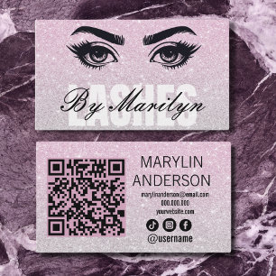 Blush Pink Glitter Ombre Lash Tech QR Code Business Card