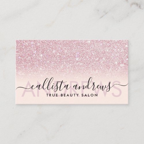 Blush Pink Glitter Ombre Makeup Hair Salon Business Card