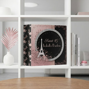 Blush Pink Glitter Parisian Chic Sweet 16 Birthday 3 Ring Binder