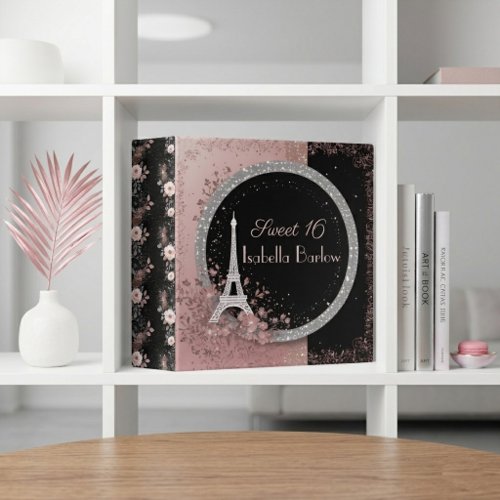 Blush Pink Glitter Parisian Chic Sweet 16 Birthday 3 Ring Binder
