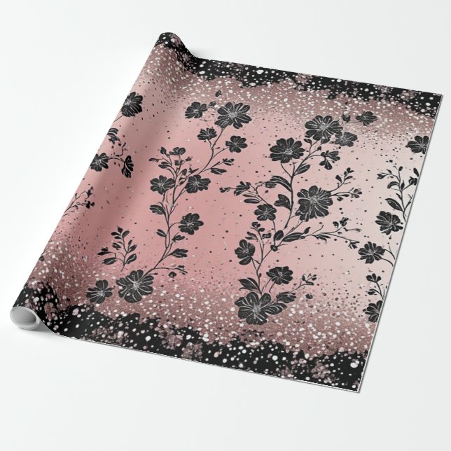 Blush Pink Glitter Parisian Theme Metallic Silver  Wrapping Paper (Unrolled)