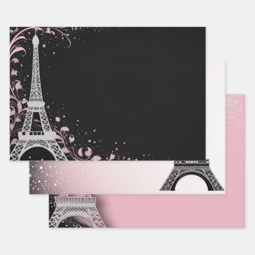 Blush Pink Glitter Parisian Theme Metallic Silver  Wrapping Paper Sheets