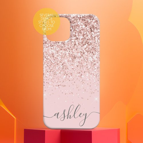 Blush Pink Glitter Pattern and girly script name Case_Mate iPhone 14 Case