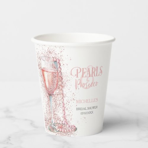 Blush Pink Glitter Pearls and Prosecco Thank You Paper Cups