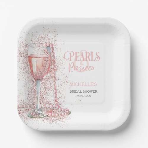Blush Pink Glitter Pearls and Prosecco Thank You Paper Plates
