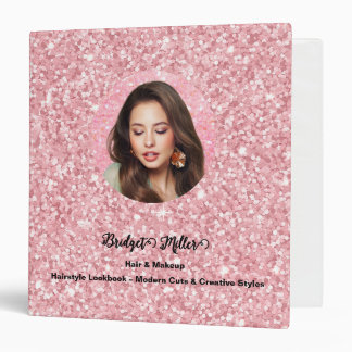 Blush Pink glitter photo Hairstyle Lookbook 3 Ring Binder