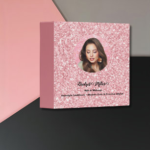 Blush Pink glitter photo Hairstyle Lookbook 3 Ring Binder