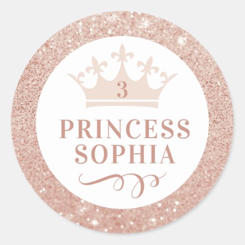 Blush Pink Glitter Princess Party Favor Classic Ro Classic Round Sticker