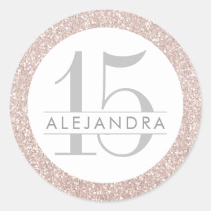 Blush Pink Glitter Quince Años Favor Sticker Label